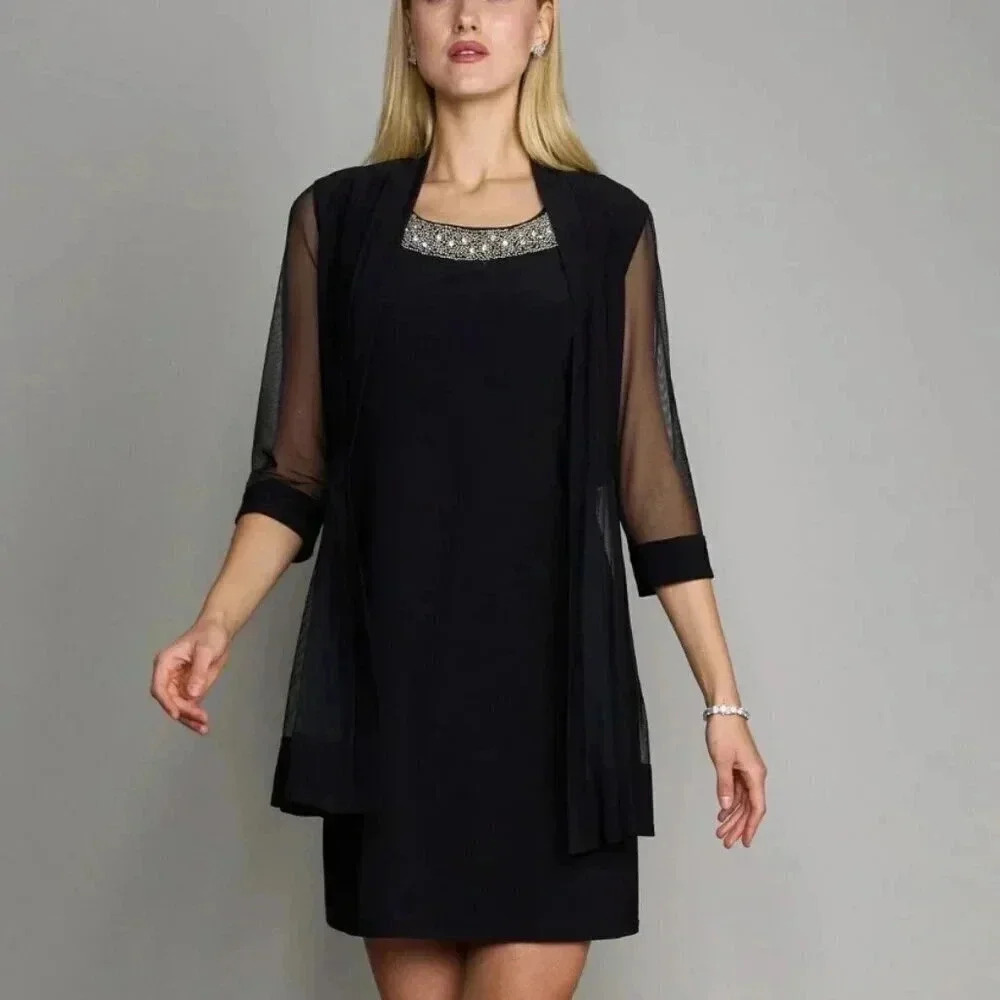 NWT R&M Richard's Mother of the Bride Dress and Jacket Black 2 Piece Set 14P